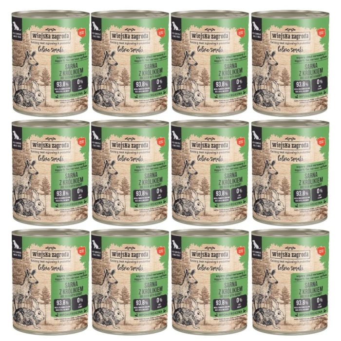 WIEJSKA ZAGRODA Leśne smaki Sarna z królikiem mokra karma dla psów 12x800 g