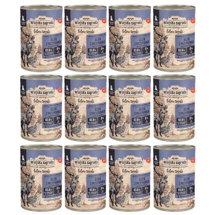 WIEJSKA ZAGRODA Leśne smaki Jeleń z przepiórką mokra karma dla szczeniąt 12x400 g