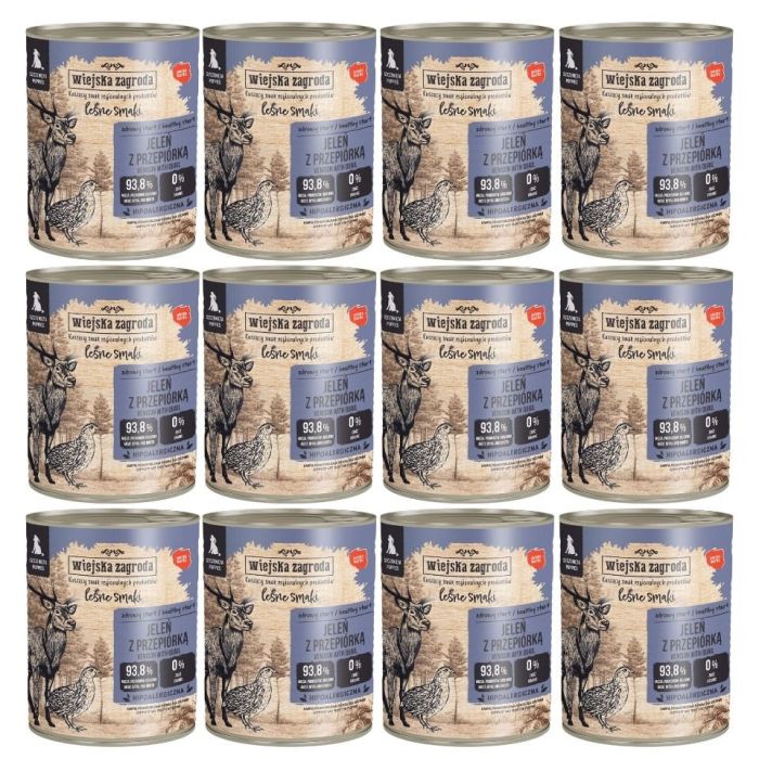 WIEJSKA ZAGRODA Leśne smaki Jeleń z przepiórką mokra karma dla szczeniąt 12x800 g