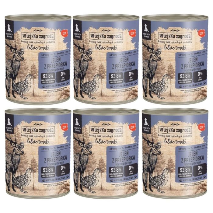 WIEJSKA ZAGRODA Leśne smaki Jeleń z przepiórką mokra karma dla szczeniąt 6x800 g