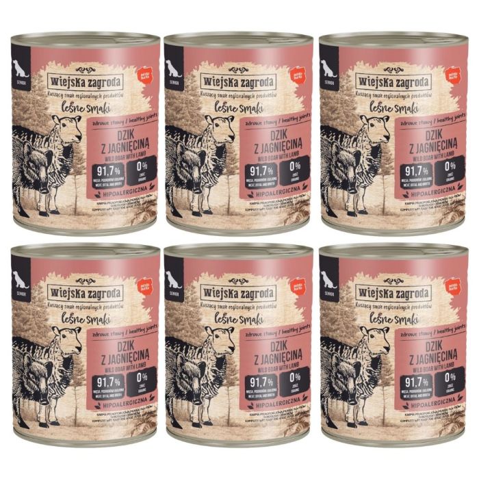 WIEJSKA ZAGRODA Leśne smaki Dzik z jagnięciną mokra karma dla psów starszych 6x800 g