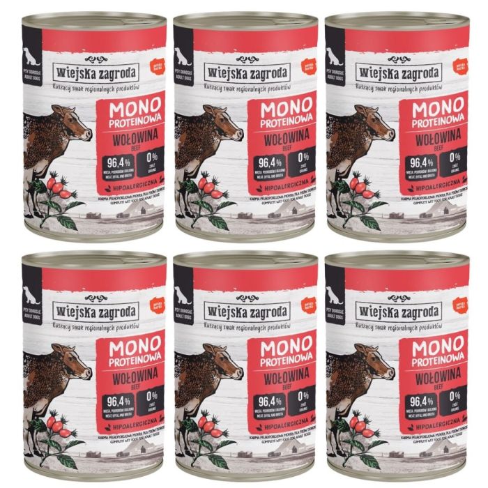 WIEJSKA ZAGRODA Monobiałkowa Wołowina mokra karma dla psów 6x400 g