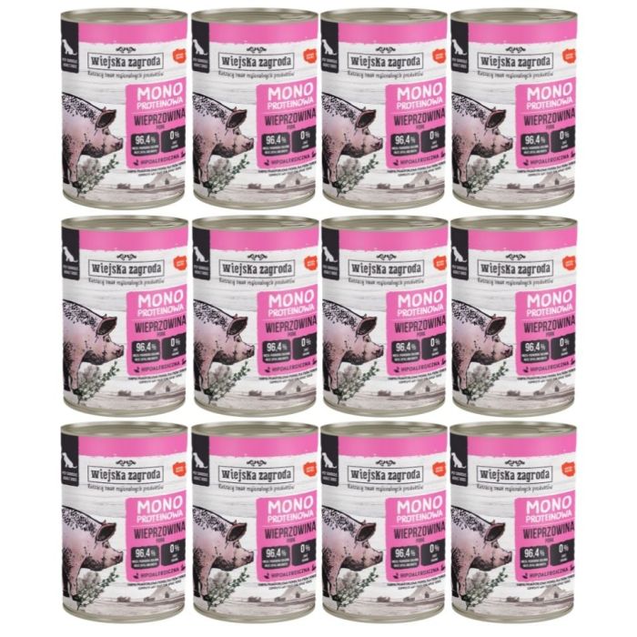 WIEJSKA ZAGRODA Wieprzowina Monobiałkowa mokra karma dla psów 12x400 g