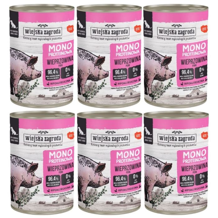 WIEJSKA ZAGRODA Wieprzowina Monobiałkowa mokra karma dla psów 6x400 g