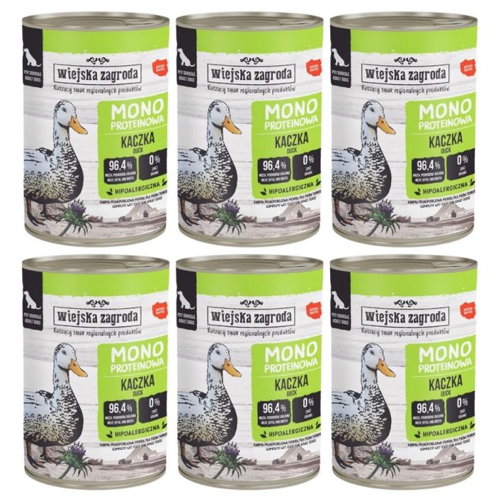 WIEJSKA ZAGRODA Monobiałkowa Kaczka mokra karma dla psów 6x400 g