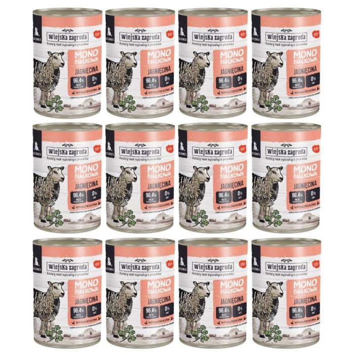 WIEJSKA ZAGRODA Jagnięcina Monobiałkowa mokra karma dla szczeniąt 12x400 g