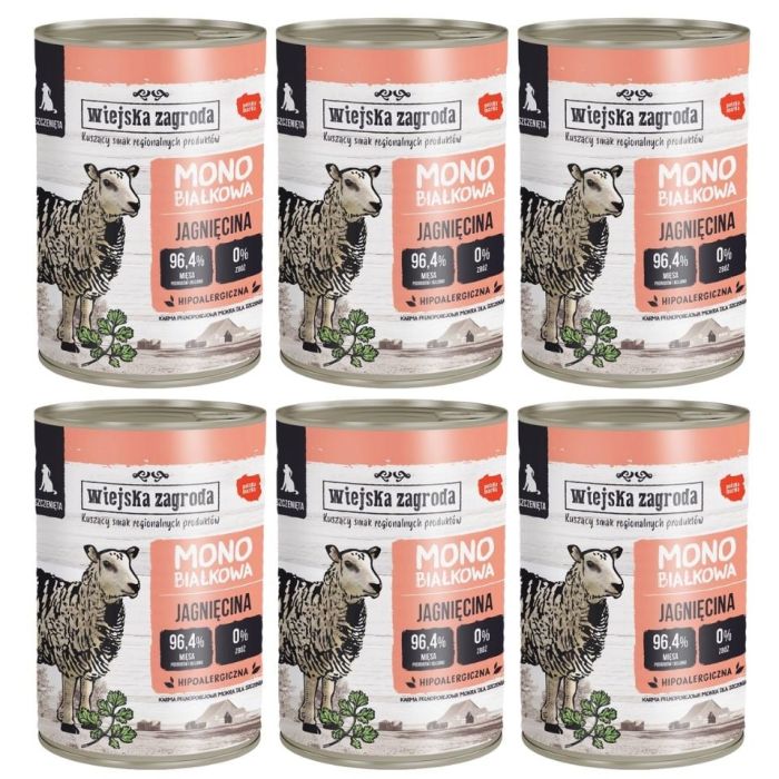 WIEJSKA ZAGRODA Jagnięcina Monobiałkowa mokra karma dla szczeniąt 6x400 g