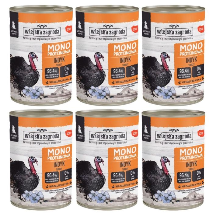 WIEJSKA ZAGRODA Monobiałkowa Indyk mokra karma dla szczeniąt 6x400 g