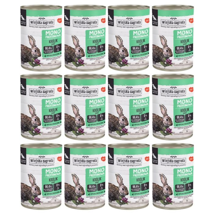 WIEJSKA ZAGRODA Monobiałkowa Królik mokra karma dla psów 12x400 g