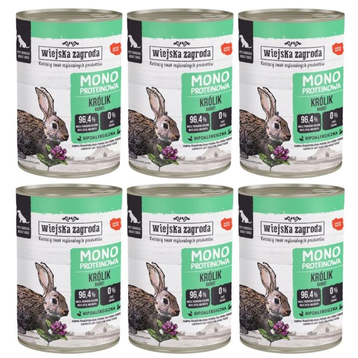 WIEJSKA ZAGRODA Monobiałkowa Królik mokra karma dla psów 6x400 g