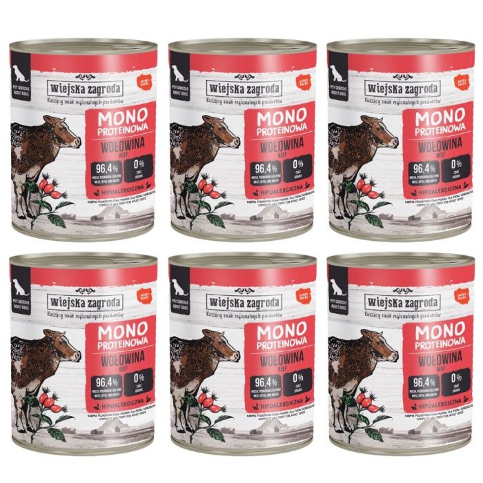 WIEJSKA ZAGRODA Monobiałkowa Wołowina mokra karma dla psów 6x800 g