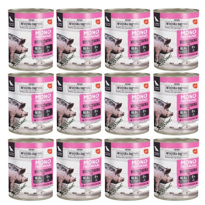 WIEJSKA ZAGRODA Monobiałkowa Wieprzowina mokra karma dla psów 12x800 g