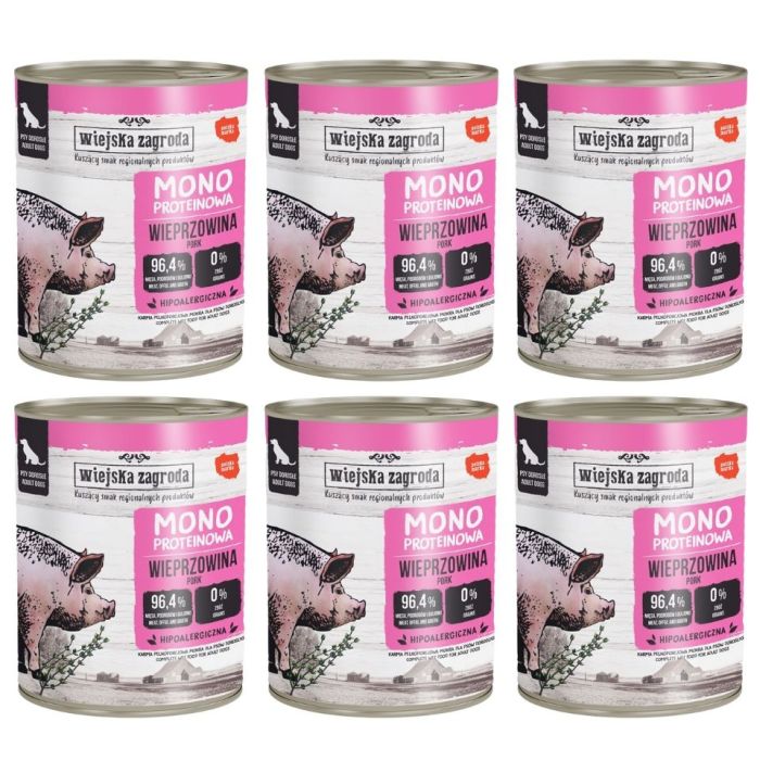 WIEJSKA ZAGRODA Monobiałkowa Wieprzowina mokra karma dla psów 6x800 g