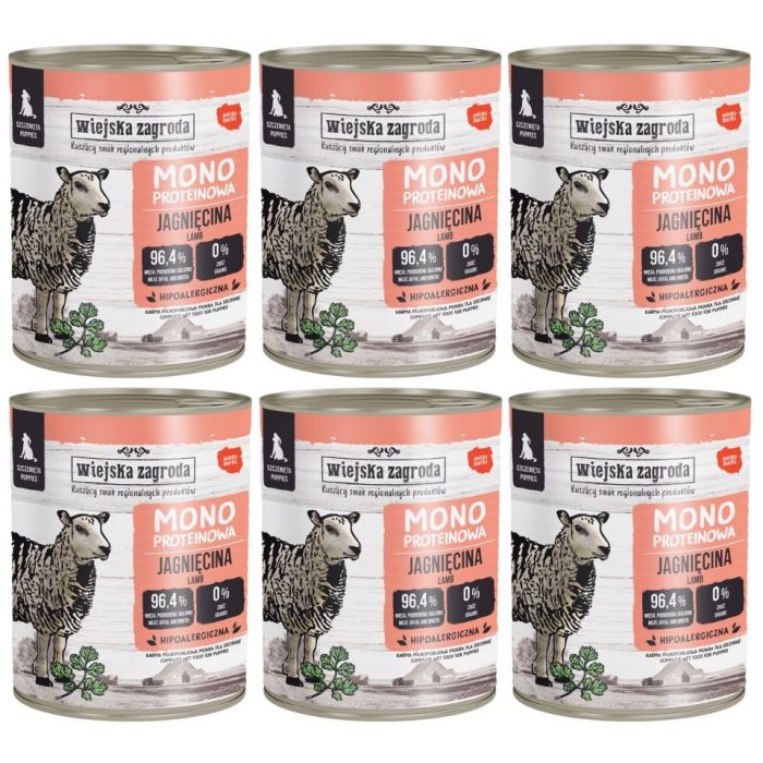 WIEJSKA ZAGRODA Monobiałkowa Jagnięcina mokra karma dla szczeniąt 6x800 g