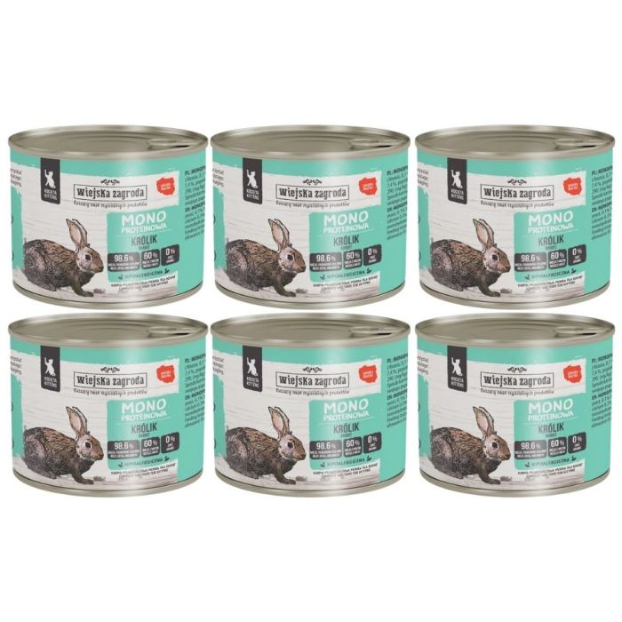 WIEJSKA ZAGRODA Monobiałkowa Królik mokra karma dla kociąt 6x200 g