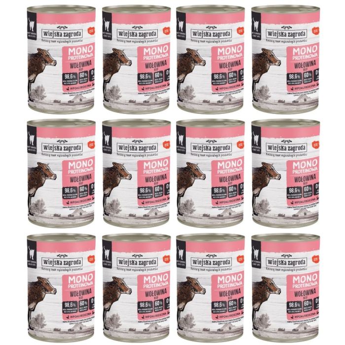 WIEJSKA ZAGRODA Monobiałkowa Wołowina mokra karma dla kotów 12x400g