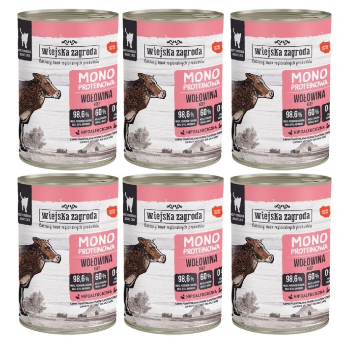 WIEJSKA ZAGRODA Monobiałkowa Wołowina mokra karma dla kotów 6x400g