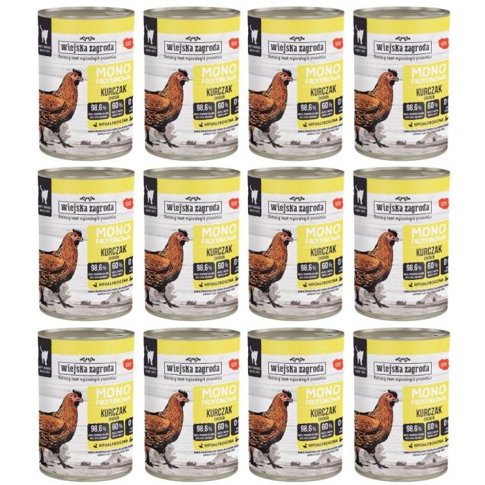 WIEJSKA ZAGRODA Monobiałkowa Kurczak mokra karma dla kotów 12x400 g