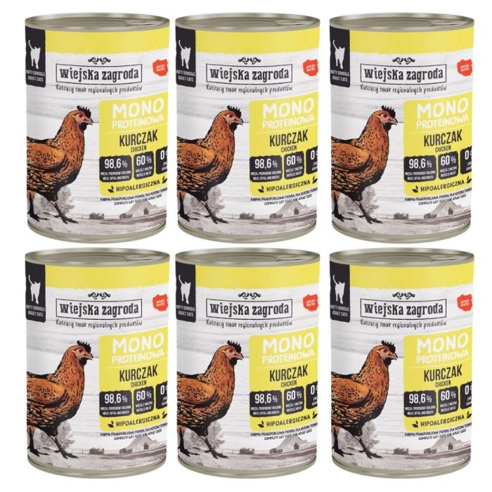 WIEJSKA ZAGRODA Monobiałkowa Kurczak mokra karma dla kotów 6x400 g