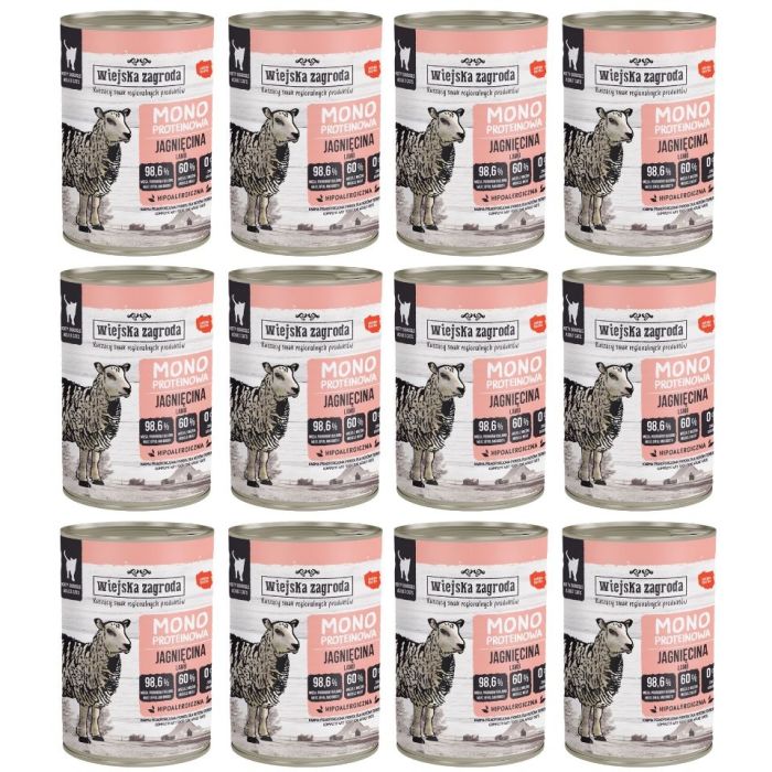 WIEJSKA ZAGRODA Monobiałkowa Jagnięcina mokra karma dla kotów 12x400 g