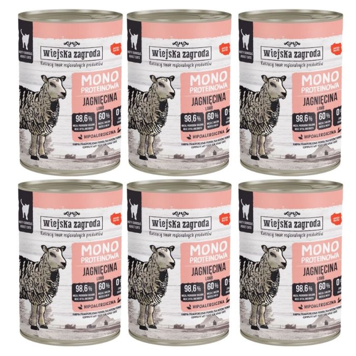 WIEJSKA ZAGRODA Monobiałkowa Jagnięcina mokra karma dla kotów 6x400 g