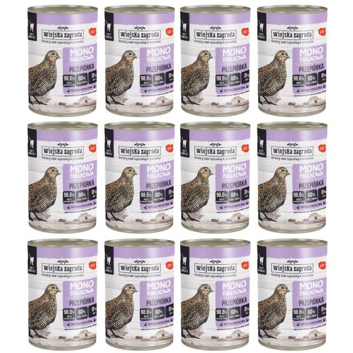 WIEJSKA ZAGRODA Przepiórka Monobiałkowa mokra karma dla kotów 12x400 g