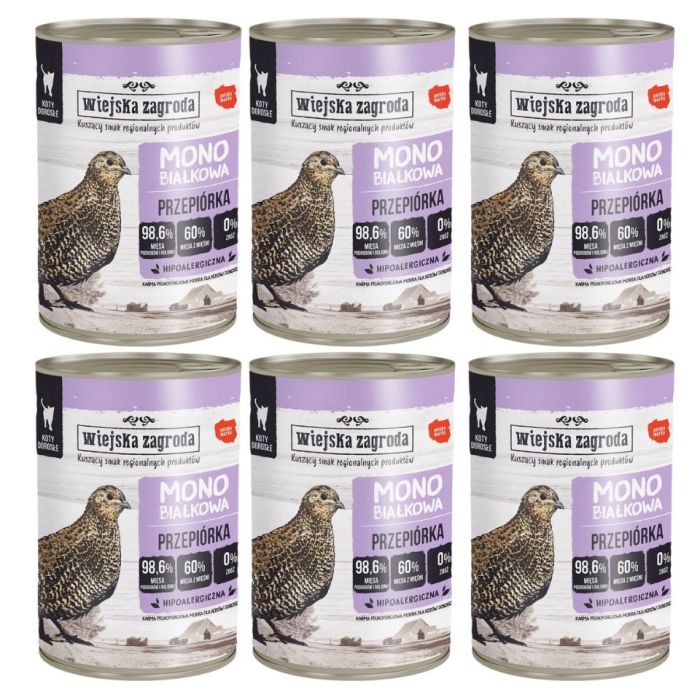 WIEJSKA ZAGRODA Przepiórka Monobiałkowa mokra karma dla kotów 6x400 g