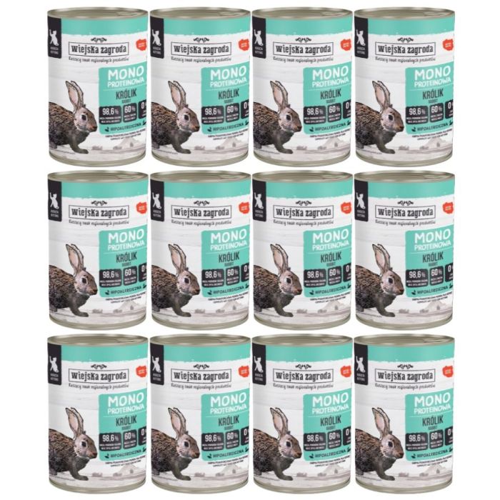 WIEJSKA ZAGRODA Monobiałkowa Królik mokra karma dla kociąt 12x400 g