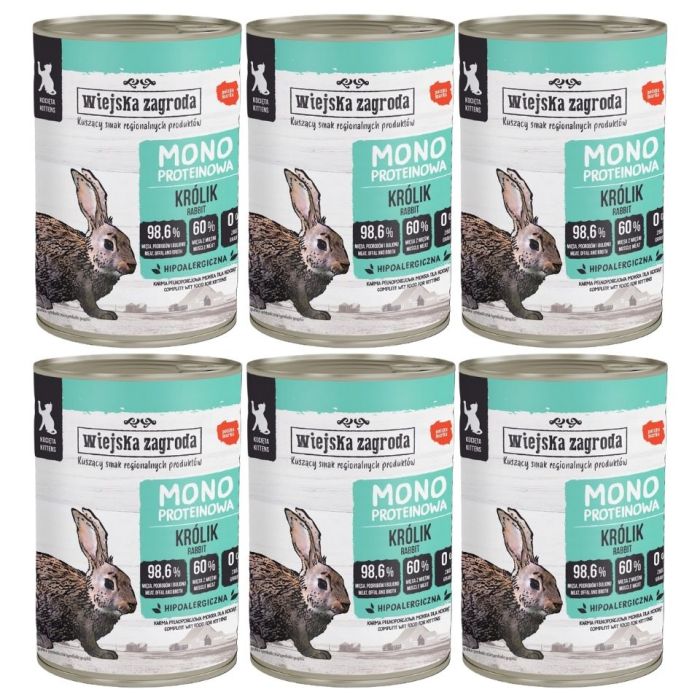 WIEJSKA ZAGRODA Monobiałkowa Królik mokra karma dla kociąt 6x400 g