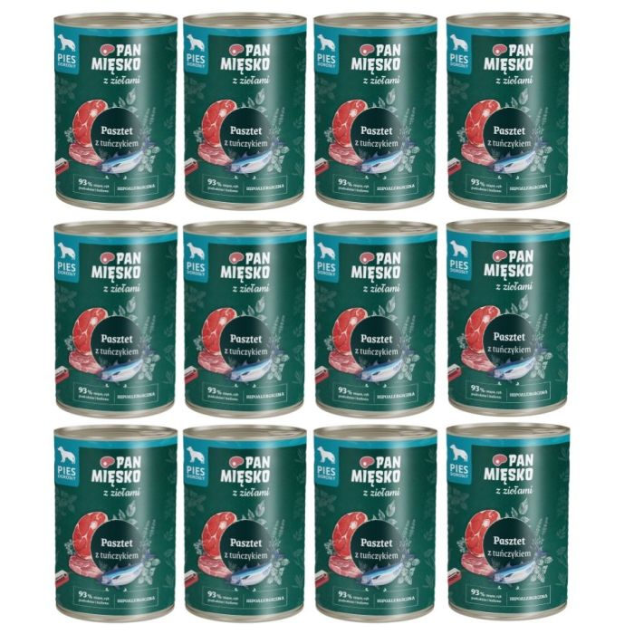 PAN MIĘSKO z ziołami Pasztet z tuńczykiem dla psów 12x400 g