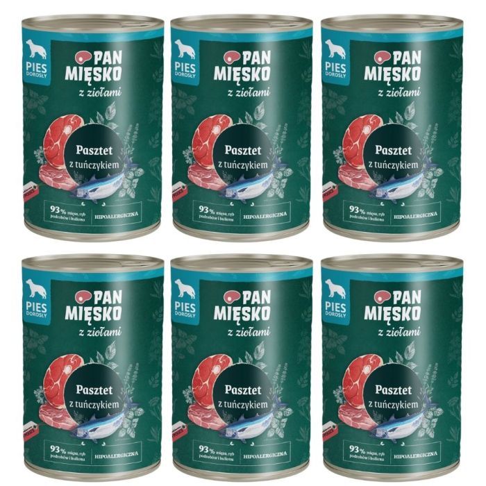 PAN MIĘSKO z ziołami Pasztet z tuńczykiem dla psów 6x400 g