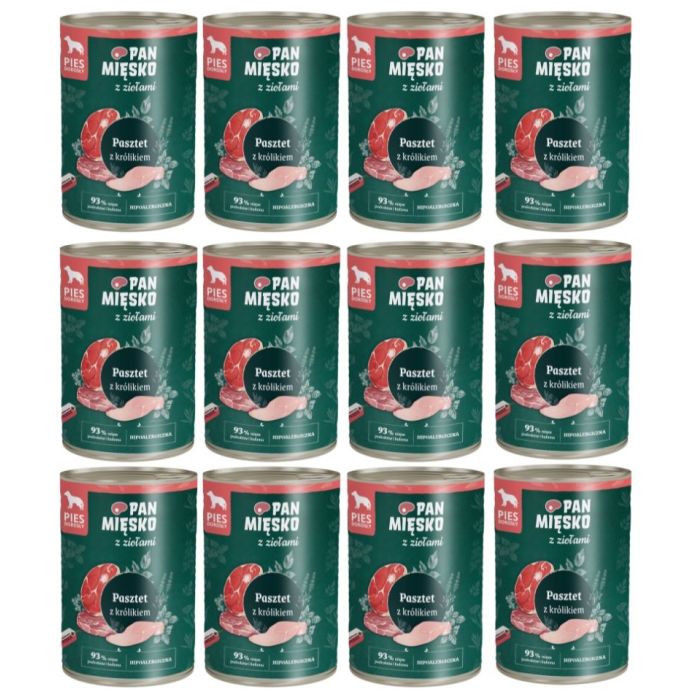 PAN MIĘSKO z ziołami Pasztet z królikiem dla psów 12x400 g