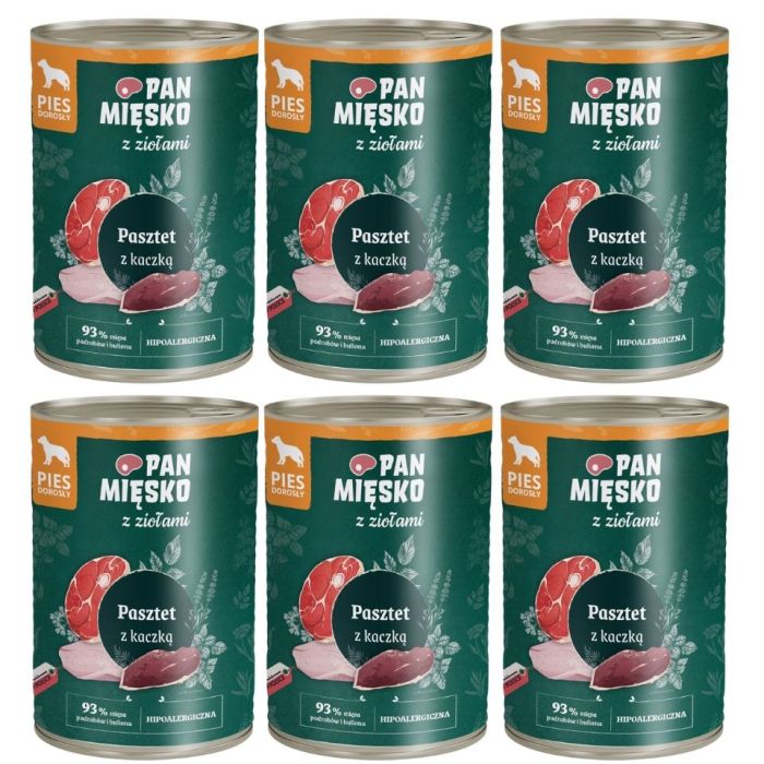 PAN MIĘSKO z ziołami Pasztet z kaczką dla psów 6x400 g