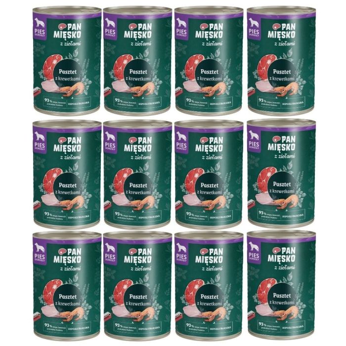 PAN MIĘSKO z ziołami Pasztet z krewetkami dla psów 12x400 g