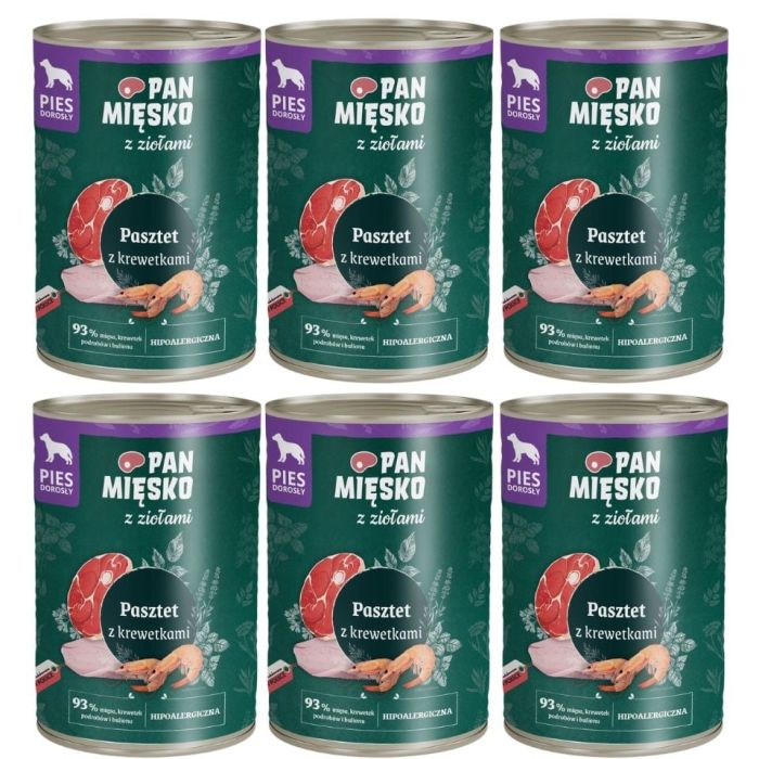 PAN MIĘSKO z ziołami Pasztet z krewetkami dla psów 6x400 g