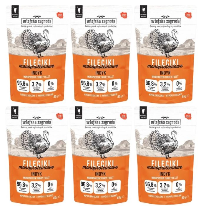 WIEJSKA ZAGRODA Fileciki Indyk mokra karma dla kota 6x85 g