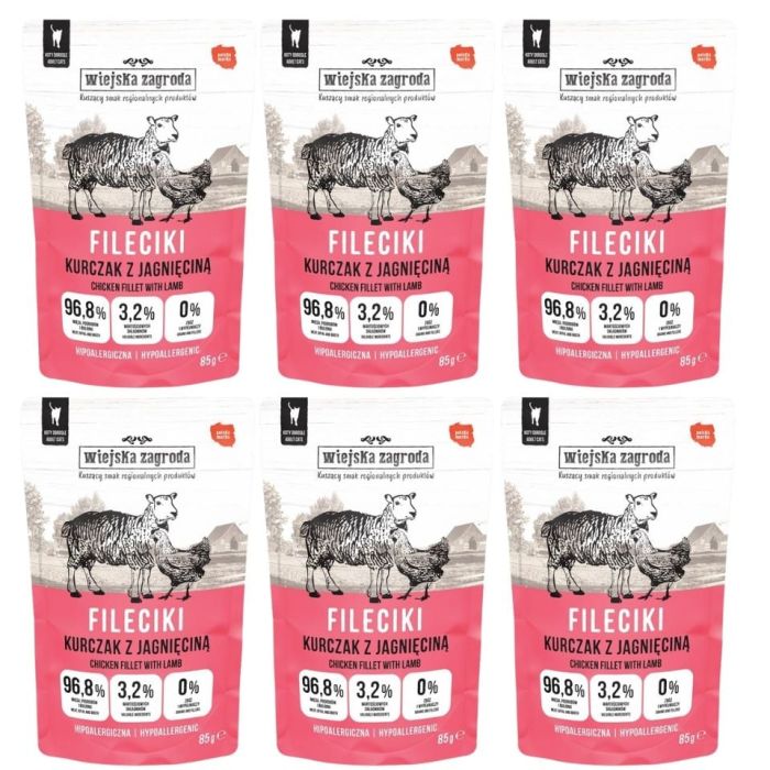 WIEJSKA ZAGRODA Fileciki Kurczak z jagnięciną mokra karma dla kota 6x85 g