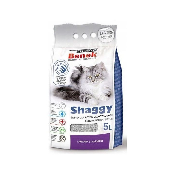 BENEK Super Shaggy Żwirek bentonitowy dla kotów długowłosych lawendowy 5 l x 2 (10 l)