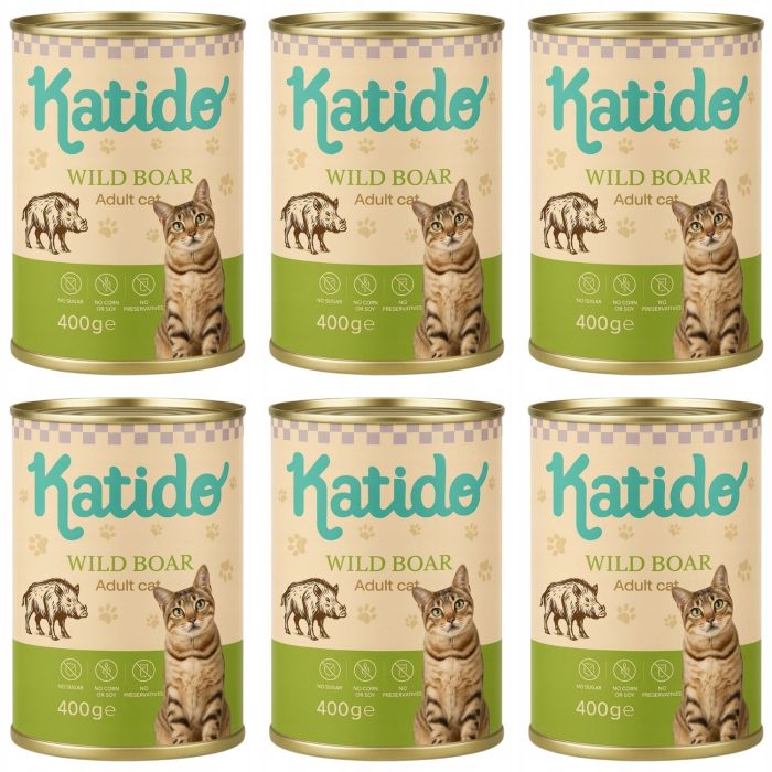 KATIDO Adult Cat Wild Boar 6x400 g dzik z olejem z łososia dla kotów