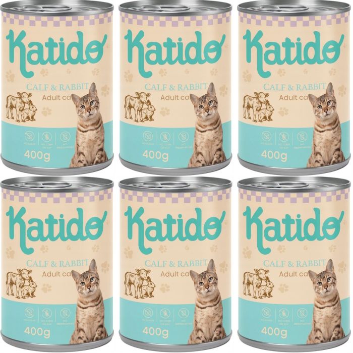 KATIDO Adult Cat Veal and Rabbit 6x400 g cielęcina i królik z olejem z łososia dla kotów