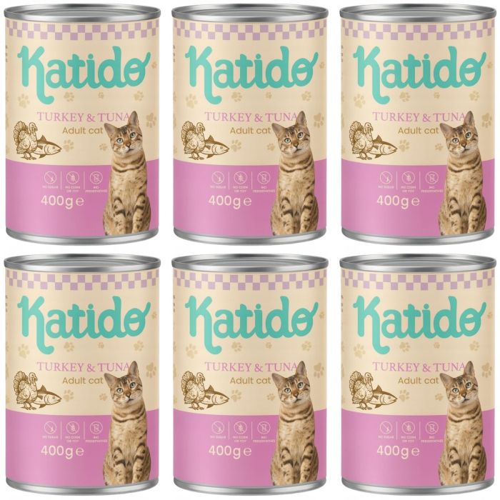 KATIDO Adult Cat Turkey and Tuna 6x400 g indyk i tuńczyk z olejem z łososia dla kotów