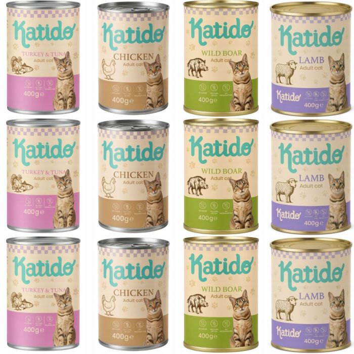KATIDO Adult Cat Mix Smaków 12 x 400g mokra karma z olejem z łososia dla kotów