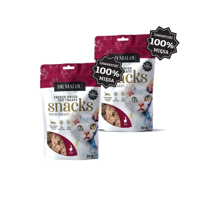 DR MALOU Mięsne kostki 100% liofilizowanej piersi z kaczki 2x50g przysmaki dla kotów