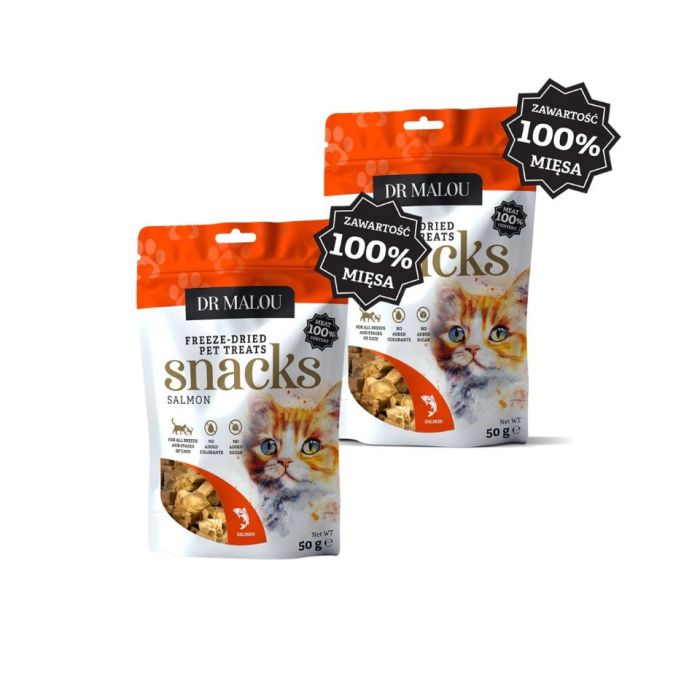 DR MALOU Mięsne kostki 100% liofilizowanego mięsa łososia 2x50g przysmaki dla kotów