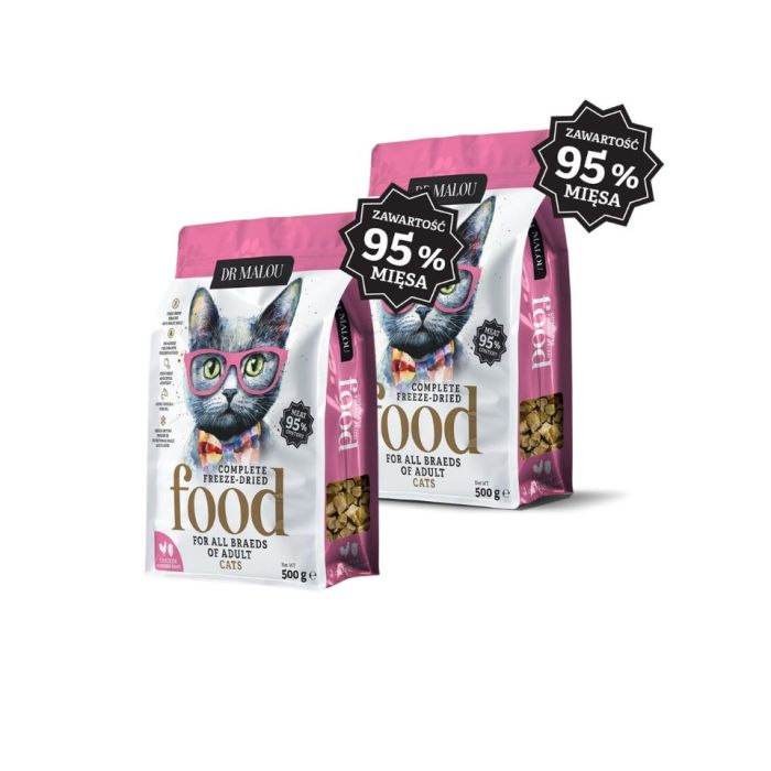 DR MALOU Liofilizowana karma Kurczak z kurzymi sercami 2x500g sucha karma dla kotów