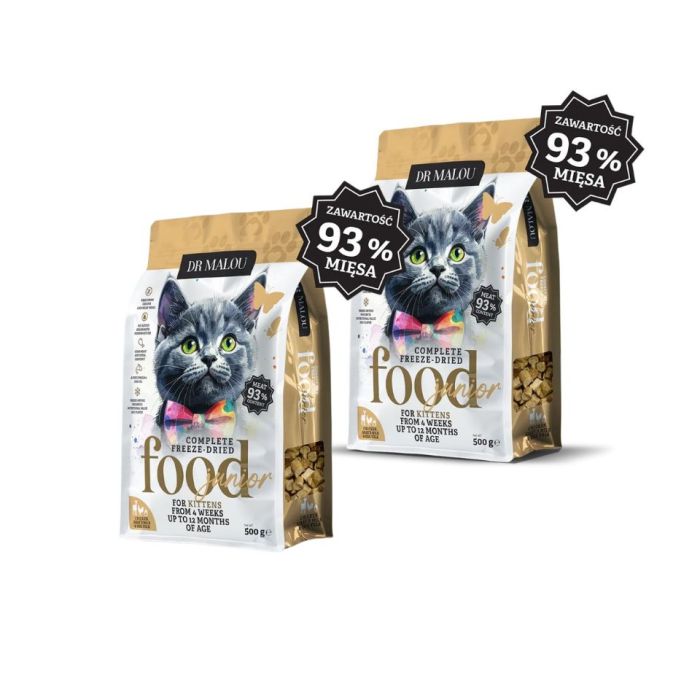 DR MALOU Kitten Liofilizowana karma Kurczak z kozim mlekiem i żółtkiem 2x500g sucha karma dla kociąt