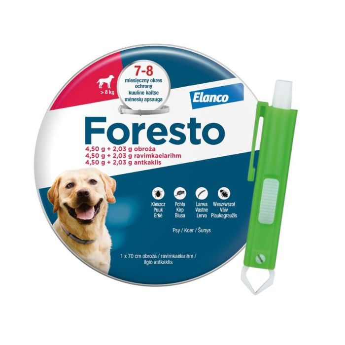 Obroża FORESTO dla psa przeciw kleszczom i pchłom powyżej 8 kg + TRIXIE Szczypce do usuwania kleszczy