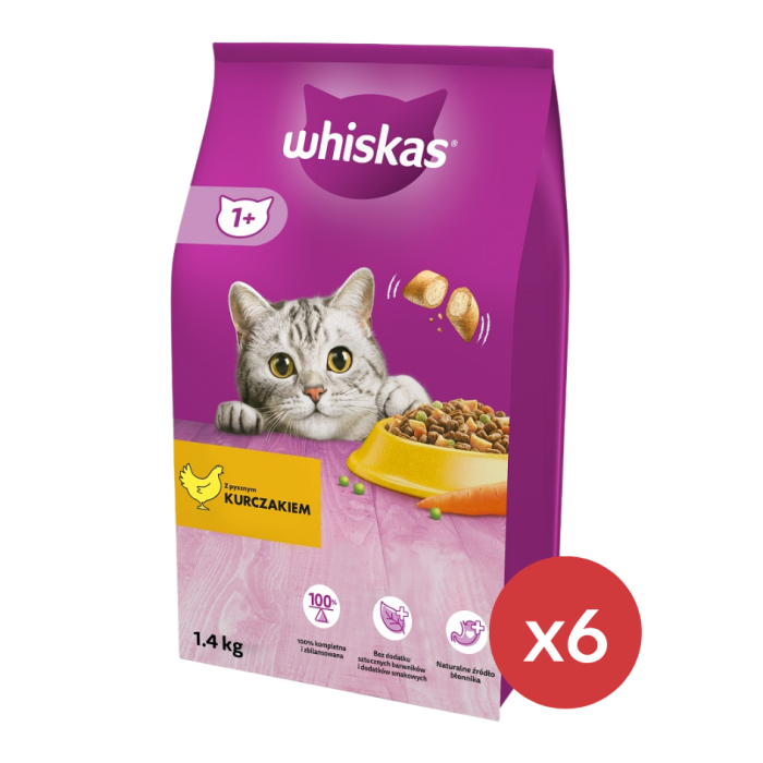 WHISKAS Adult 6 x 1,4 kg sucha karma pełnoporcjowa dla dorosłych kotów z pysznym kurczakiem