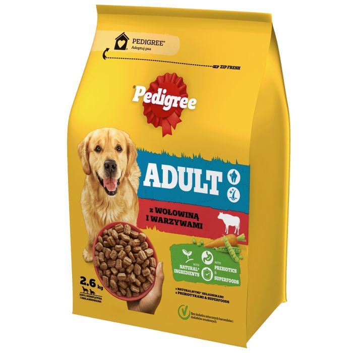 PEDIGREE Adult 3x2.6 kg z wołowiną i warzywami sucha karma pełnoporcjowa dla dorosłych psów dużych i średnich ras