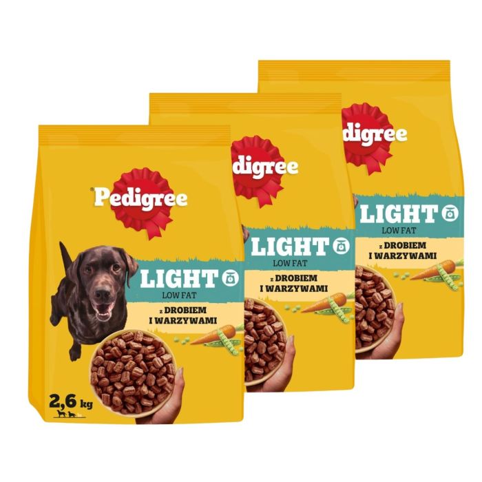 PEDIGREE Adult Light z drobiem i warzywami 3x2,6 kg niskokaloryczna sucha karma dla psów